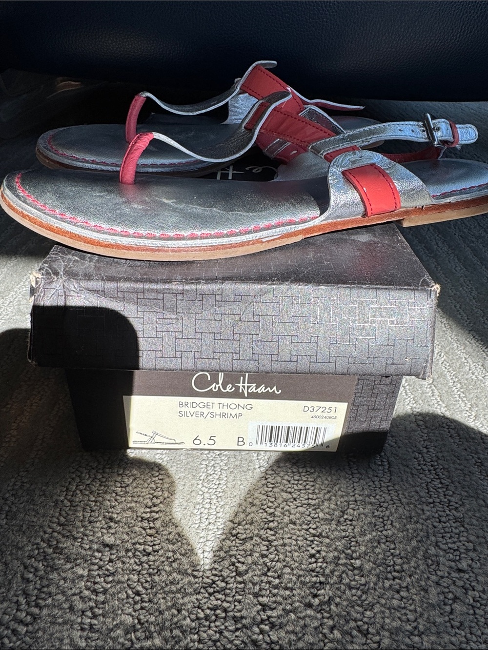 Cole Haan Silver and Red Slingback Thong Sandals size 6.5